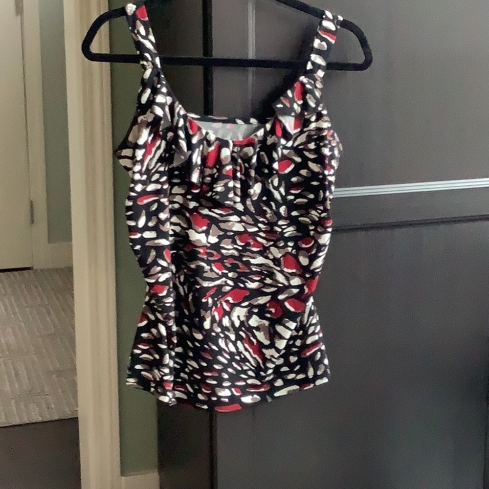 Cleo Multi Colour Print Tank top with ruffle. Size Med